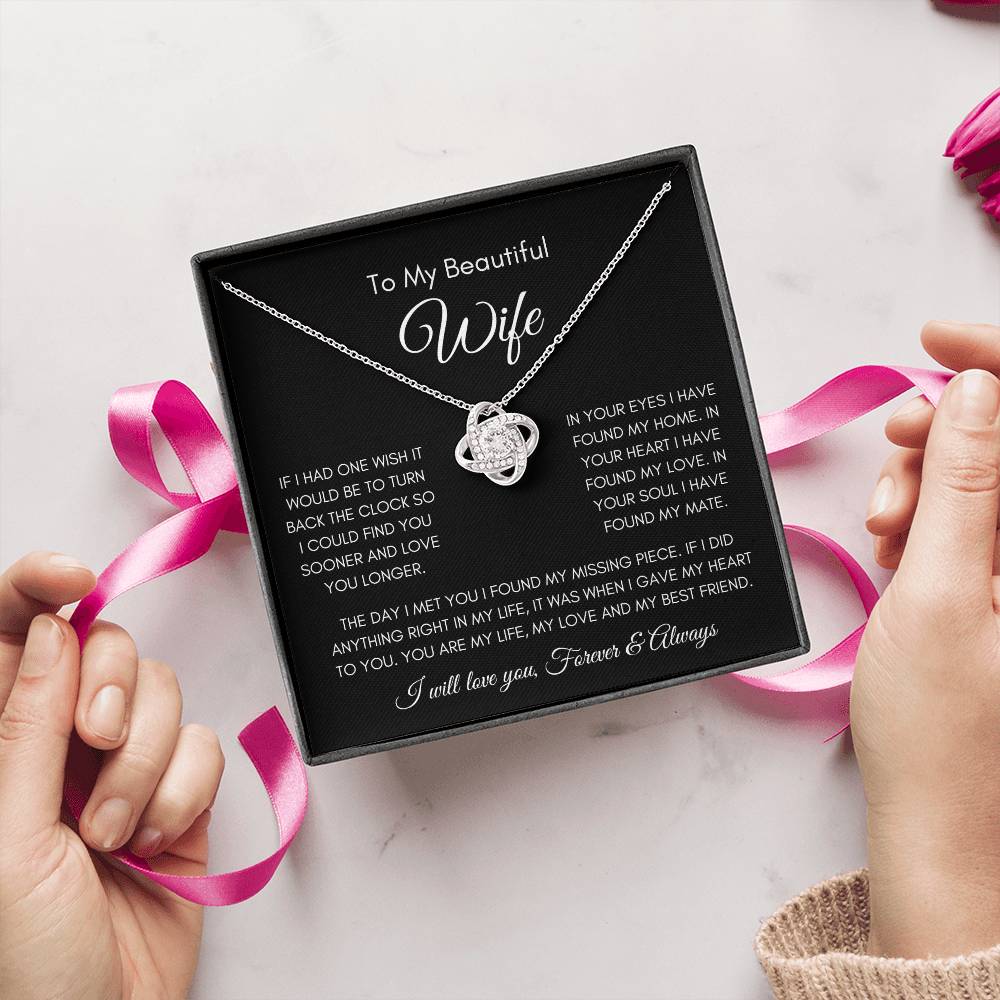 To My Beautiful Wife | Love Knot Necklace Gift | The Perfect Present to Say "You Are My Missing Piece"