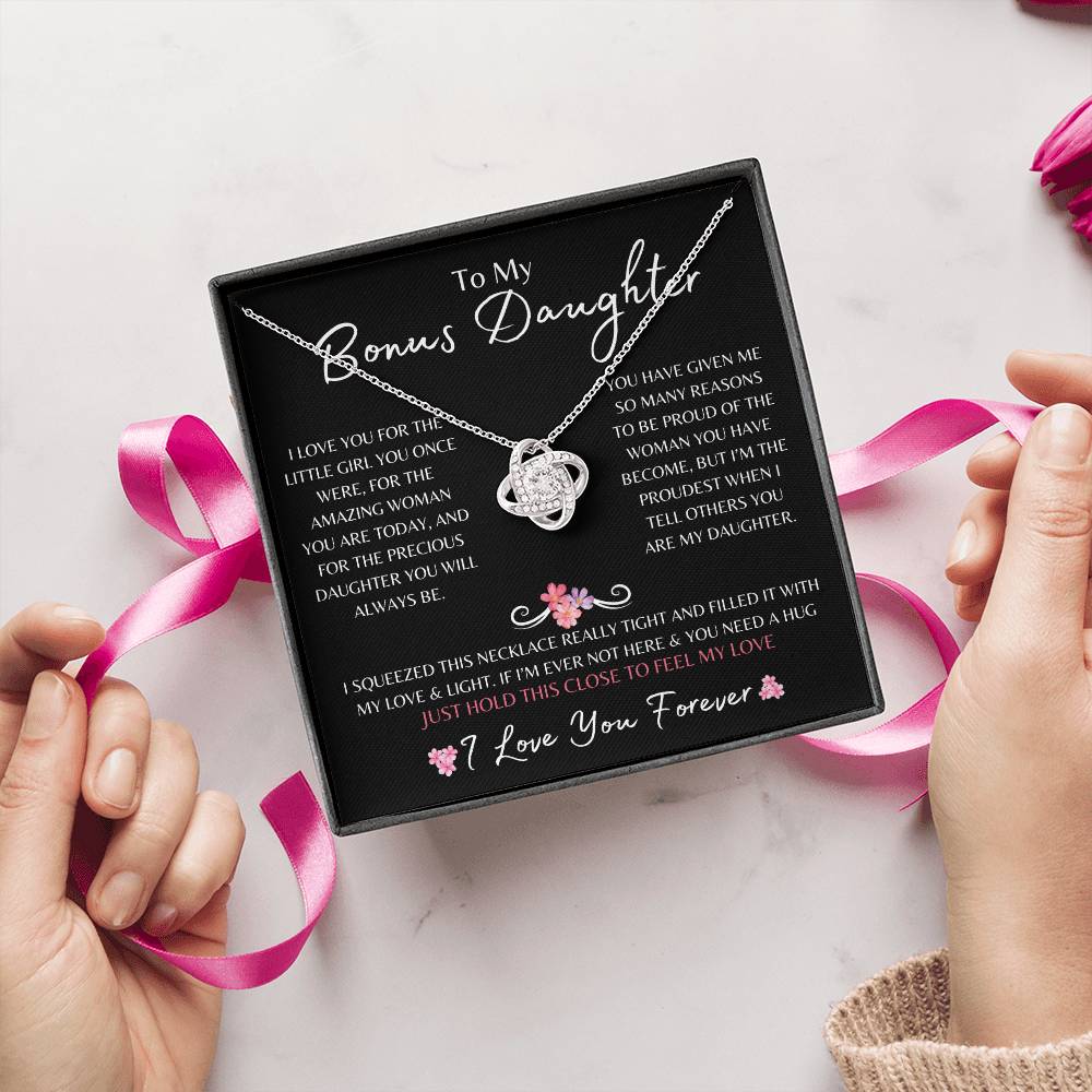 To My Bonus Daughter | Love Knot Necklace Gift | The Perfect Present to Say "I'm Proud to Call You My Daughter"
