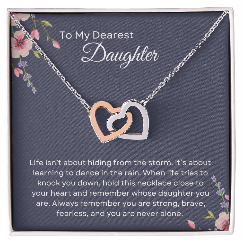 To My Daughter | Interlocking Hearts Necklace Gift | The Perfect Present With Special Message: "Dance in the Rain"