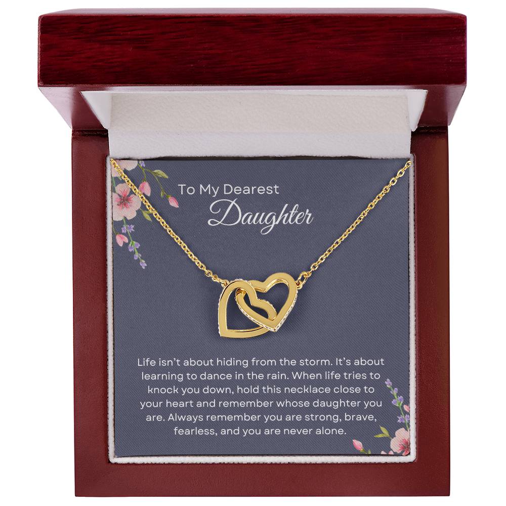 To My Daughter | Interlocking Hearts Necklace Gift | The Perfect Present With Special Message: "Dance in the Rain"