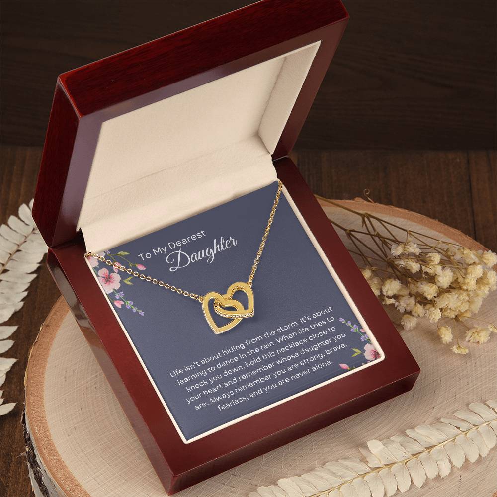To My Daughter | Interlocking Hearts Necklace Gift | The Perfect Present With Special Message: "Dance in the Rain"