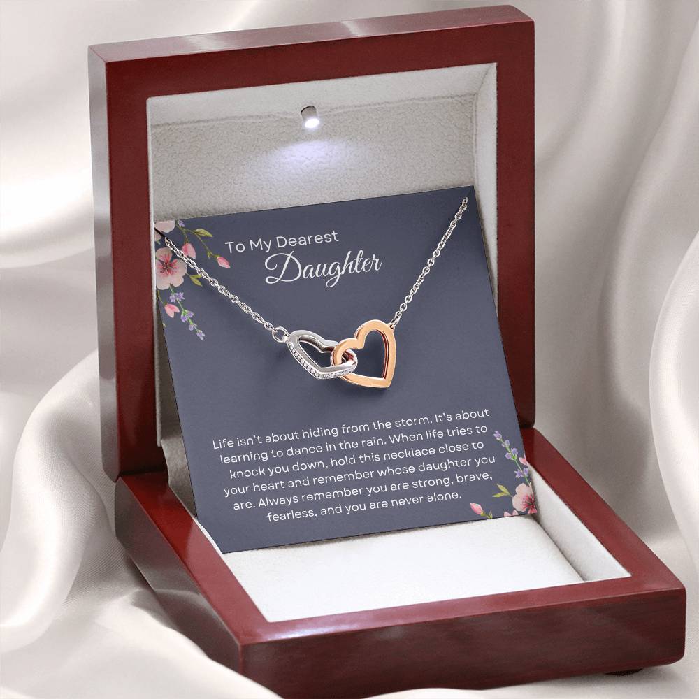 To My Daughter | Interlocking Hearts Necklace Gift | The Perfect Present With Special Message: "Dance in the Rain"