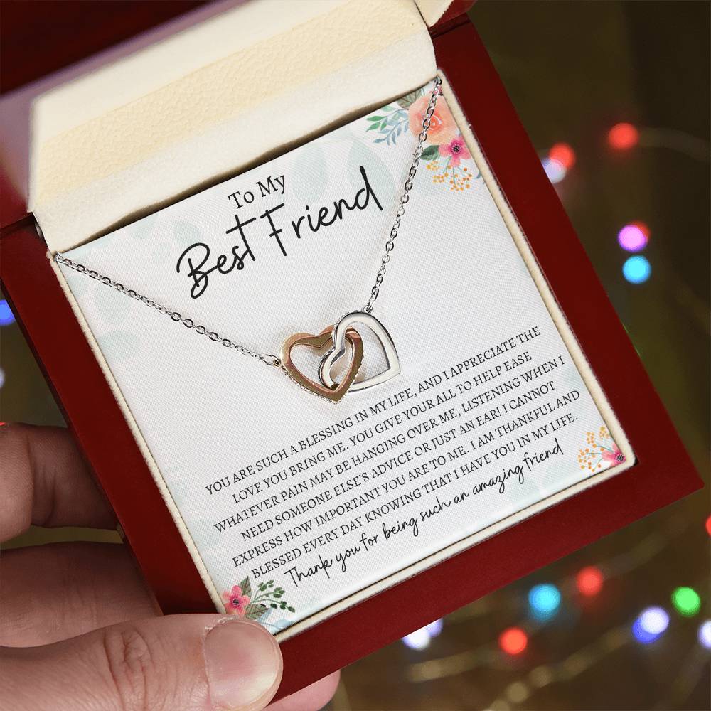 To My Best Friend | Interlocking Hearts Necklace Gift | The Perfect Present to Say "Thank you For Being Such an Amazing Friend"