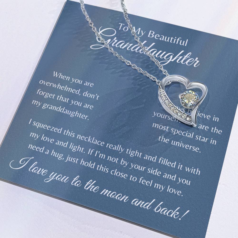 To My Beautiful Granddaughter | Forever Love Necklace Gift | Yellow or White Gold Finish | The Perfect Present to Say "Always Believe in Yourself"