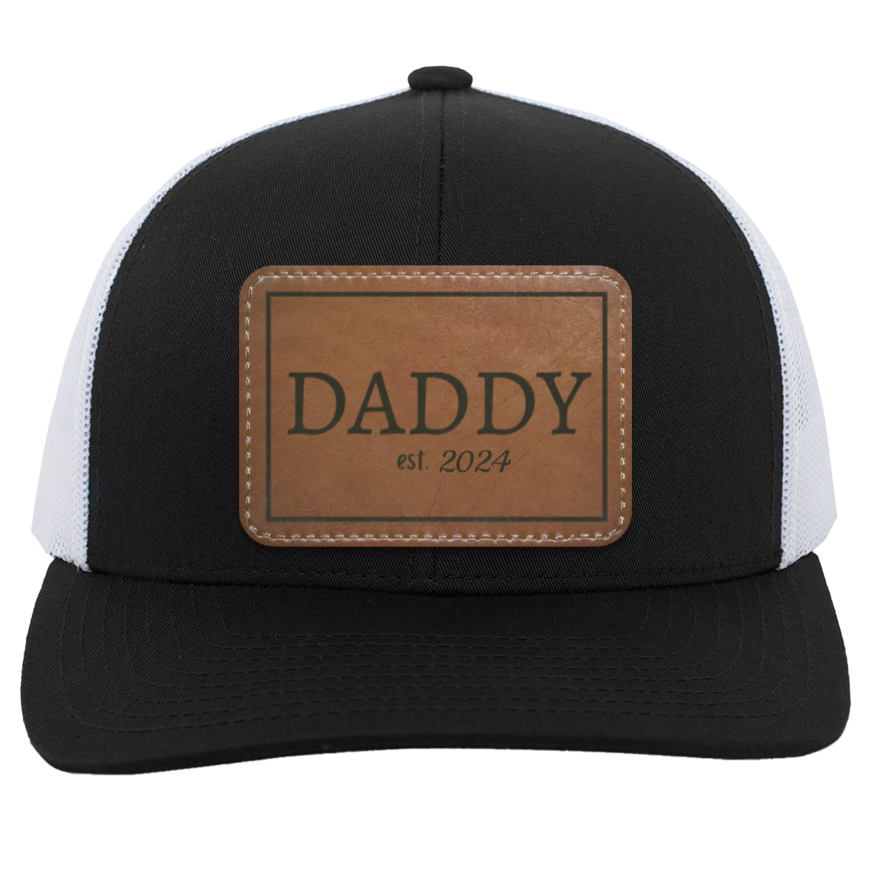 Personalized Daddy EST Leather Trucker Patch Hat