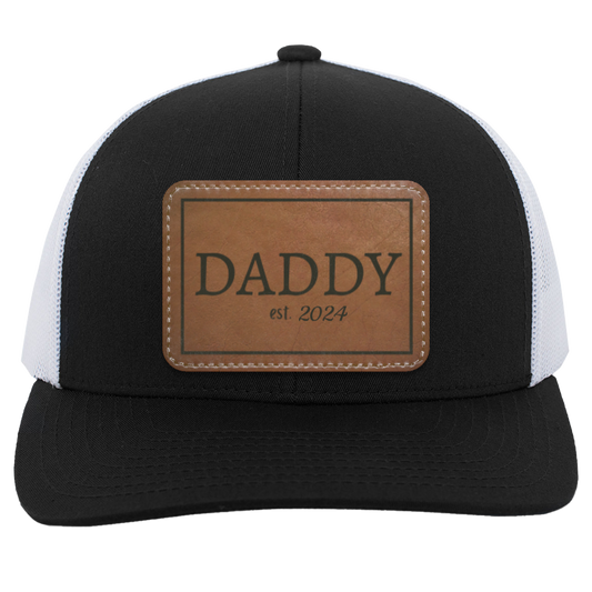 Personalized Daddy EST Leather Trucker Patch Hat