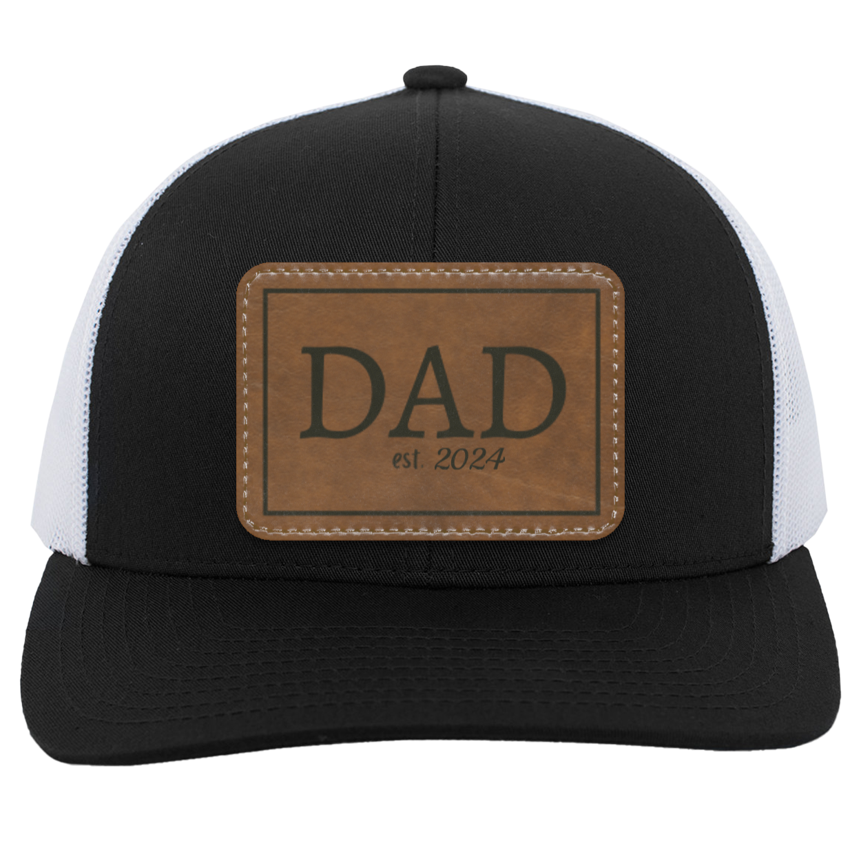 Personalized Dad EST Leather Trucker Patch Hat