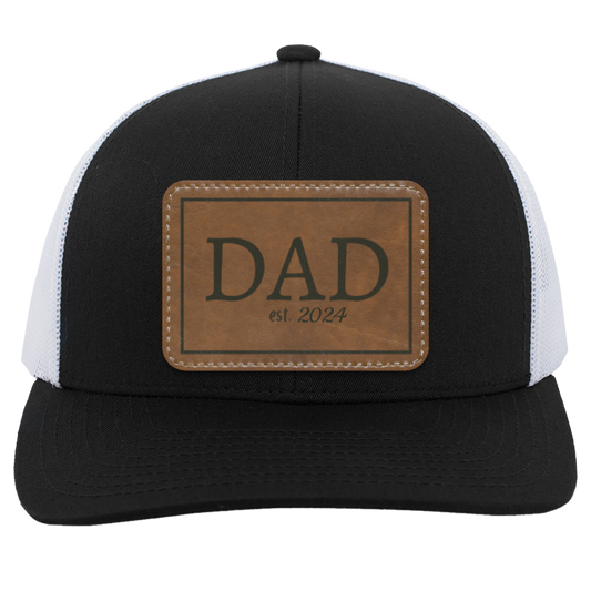 Personalized Dad EST Leather Trucker Patch Hat