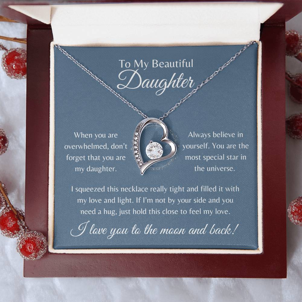 To My Beautiful Daughter | Forever Love Necklace Gift | Yellow or White Gold Finish | The Perfect Present to Say "Always Believe in Yourself"