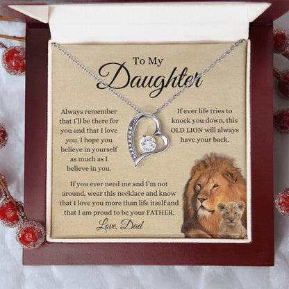 To My Daughter From Dad | Forever Love Necklace Gift | A Perfect Present to Say "This Old Lion Will Always Have Your Back"