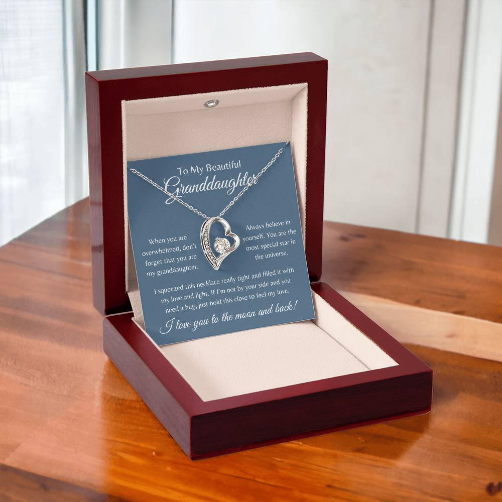 To My Beautiful Granddaughter | Forever Love Necklace Gift | Yellow or White Gold Finish | The Perfect Present to Say "Always Believe in Yourself"