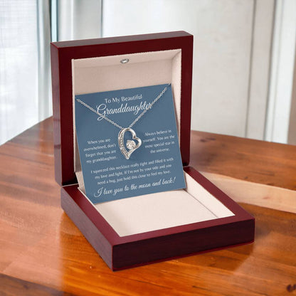 To My Beautiful Granddaughter | Forever Love Necklace Gift | Yellow or White Gold Finish | The Perfect Present to Say "Always Believe in Yourself"