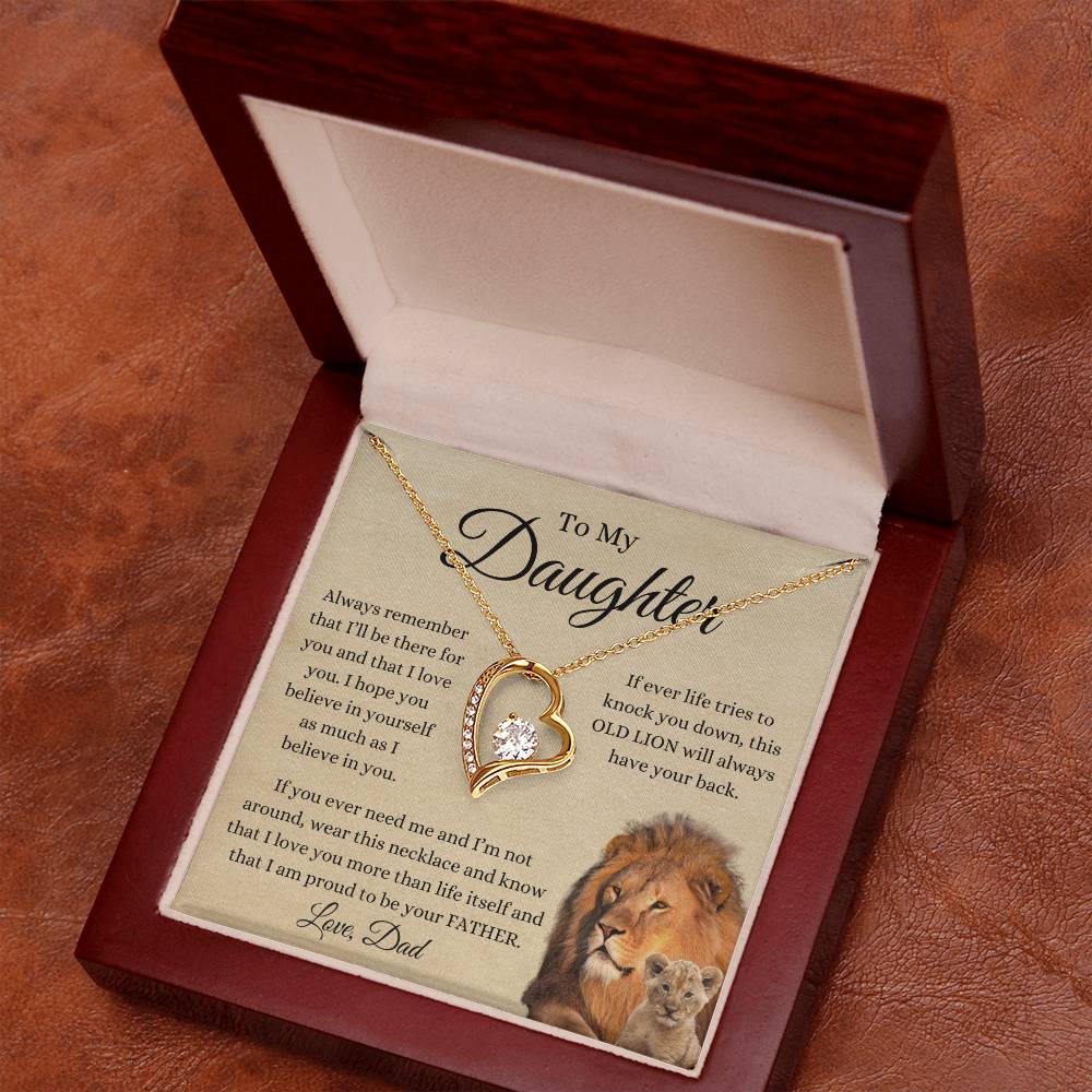 To My Daughter From Dad | Forever Love Necklace Gift | A Perfect Present to Say "This Old Lion Will Always Have Your Back"