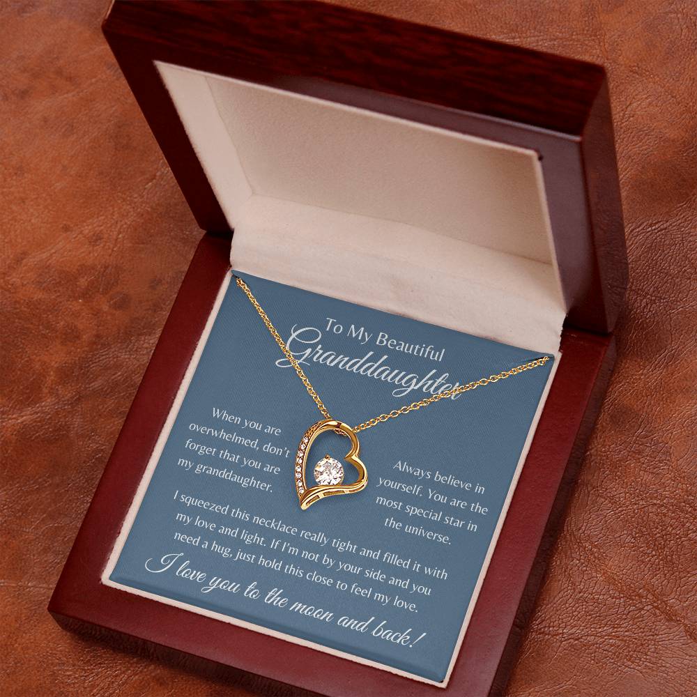To My Beautiful Granddaughter | Forever Love Necklace Gift | Yellow or White Gold Finish | The Perfect Present to Say "Always Believe in Yourself"