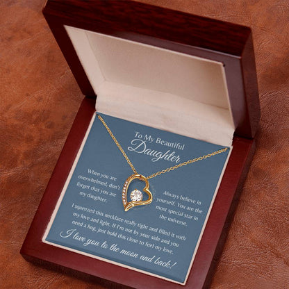 To My Beautiful Daughter | Forever Love Necklace Gift | Yellow or White Gold Finish | The Perfect Present to Say "Always Believe in Yourself"