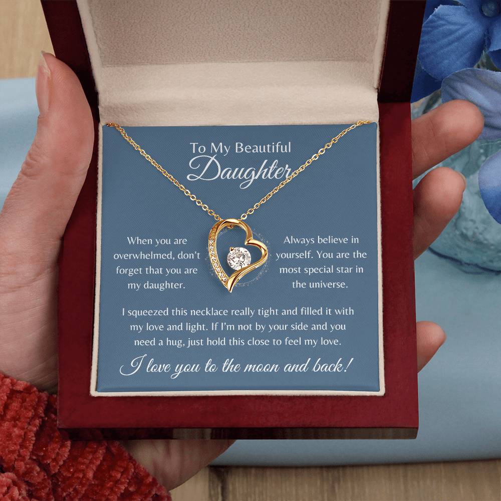 To My Beautiful Daughter | Forever Love Necklace Gift | Yellow or White Gold Finish | The Perfect Present to Say "Always Believe in Yourself"