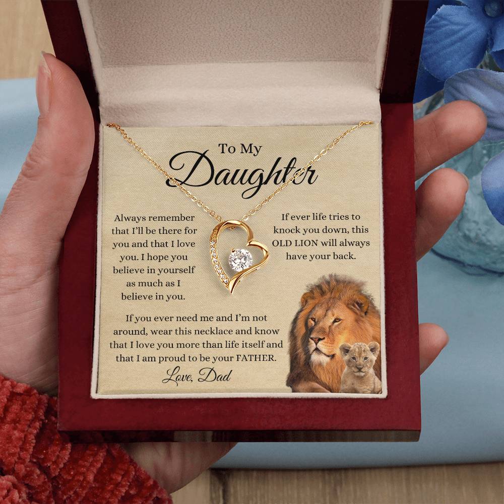 To My Daughter From Dad | Forever Love Necklace Gift | A Perfect Present to Say "This Old Lion Will Always Have Your Back"