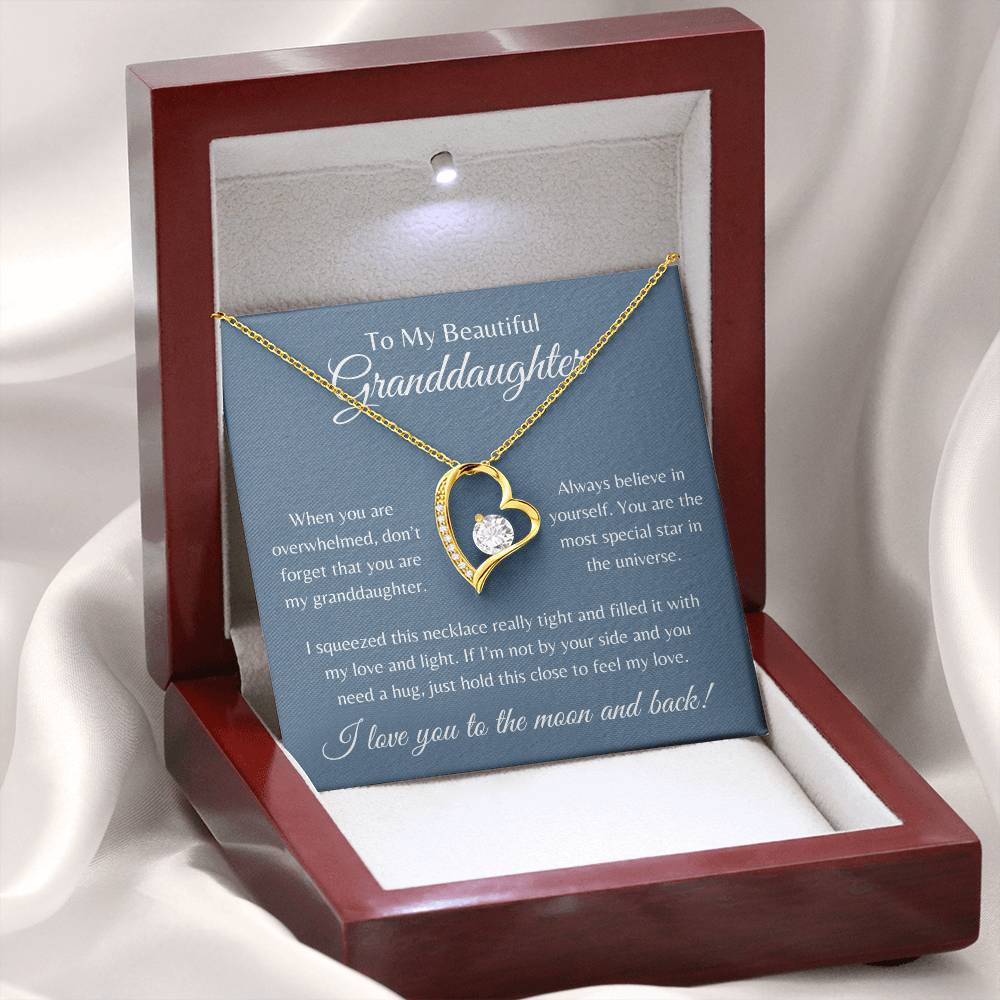 To My Beautiful Granddaughter | Forever Love Necklace Gift | Yellow or White Gold Finish | The Perfect Present to Say "Always Believe in Yourself"