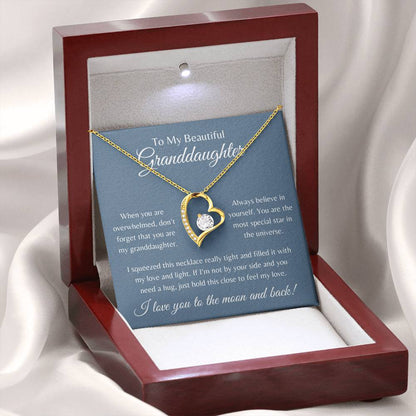 To My Beautiful Granddaughter | Forever Love Necklace Gift | Yellow or White Gold Finish | The Perfect Present to Say "Always Believe in Yourself"