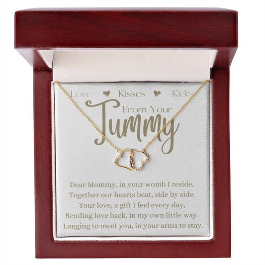 Dear Mommy From Your Tummy | Everlasting Love Necklace Gift | 10K Solid Yellow Gold Hearts | The Perfect Way to Say "Can't Wait to Meet You Mommy