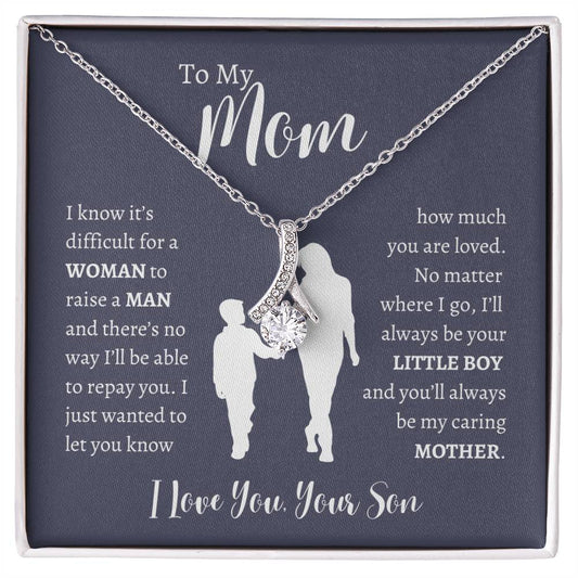 To My Mom From Son | Alluring Beauty Necklace Gift | White or Yellow Gold Finish | The Perfect Present to Say "Thank You Mom I Love You"