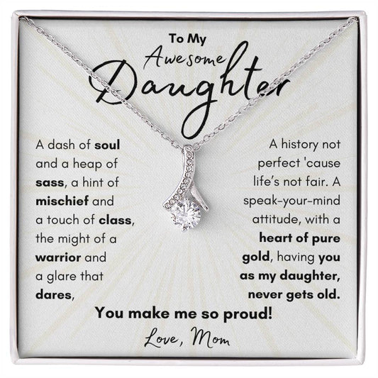 To My Awesome Daughter From Mom | Alluring Beauty Necklace Gift | Yellow or White Gold Finish | The Perfect Present to Say "You Make Me So Proud!"