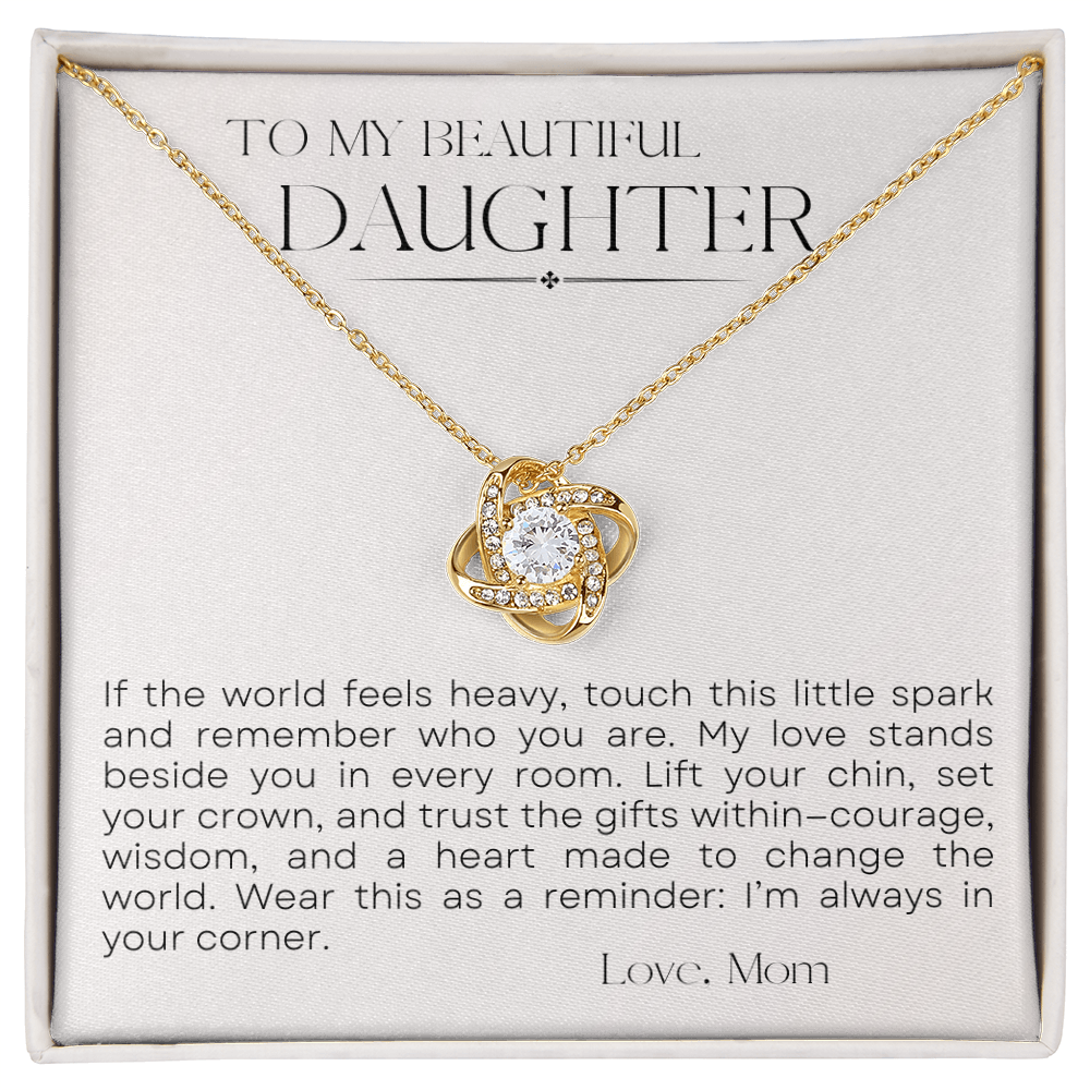 To My Daughter Love Knot Necklace — “Little Spark” Message Card | Gift from Mom