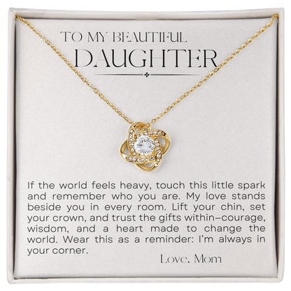 To My Daughter Love Knot Necklace — “Little Spark” Message Card | Gift from Mom