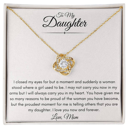 To My Bonus Daughter Love Mom | Love Knot Necklace Gift | The Perfect Present to Say "I'm Proud To Call You My Daughter"