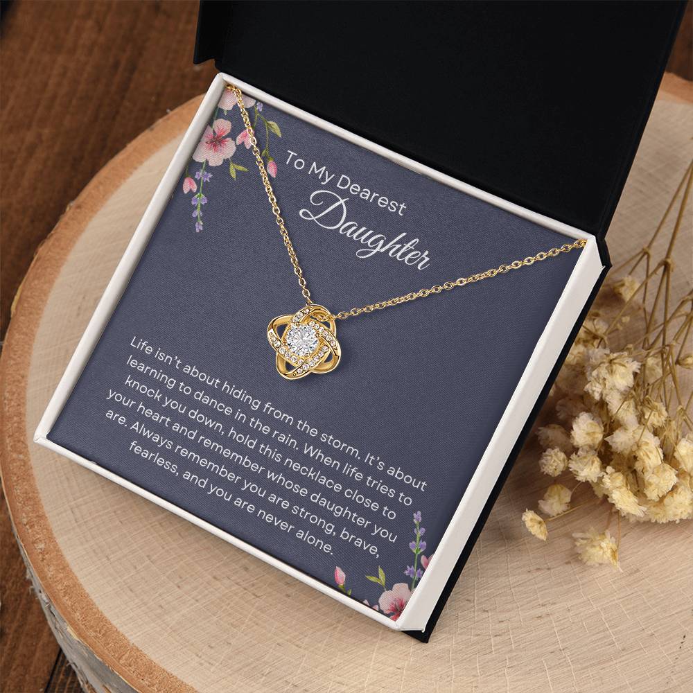 To My Daughter | Love Knot Necklace Gift | The Perfect Present With Special Message: "Dance in the Rain"
