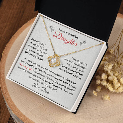 To My Incredible Daughter From Dad | Love Knot Necklace Gift | Yellow or White Gold Finish | The Perfect Present to Say "You Make Me So Proud!"