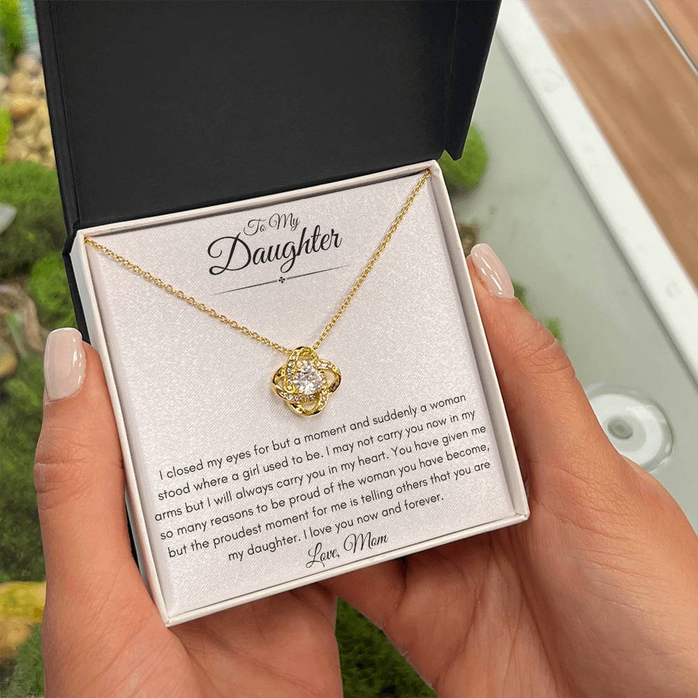To My Bonus Daughter Love Mom | Love Knot Necklace Gift | The Perfect Present to Say "I'm Proud To Call You My Daughter"
