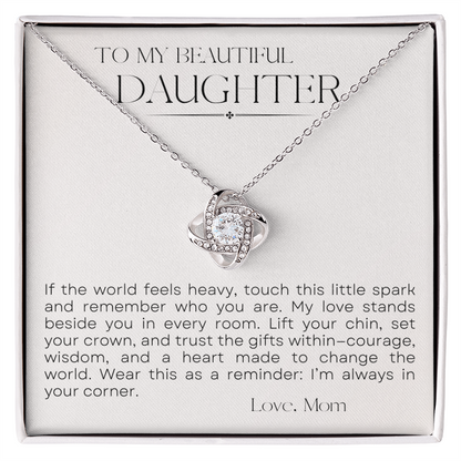 To My Daughter Love Knot Necklace — “Little Spark” Message Card | Gift from Mom