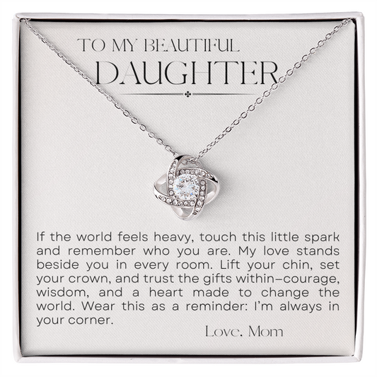 To My Daughter Love Knot Necklace — “Little Spark” Message Card | Gift from Mom