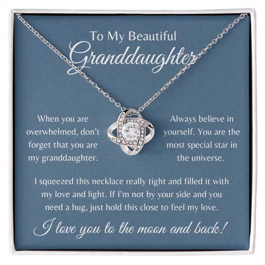 To My Beautiful Granddaughter | Love Knot Necklace Gift | White or Yellow Gold Finish | The Perfect Present to Say "Always Believe in Yourself"