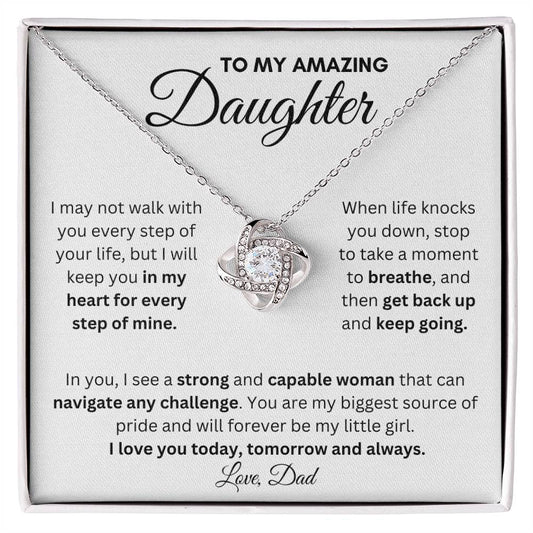 To My Amazing Daughter From Dad | Love Knot Necklace With a Message Gift | Yellow or White Gold Finish| A Perfect Present to Say "I Love You Always"