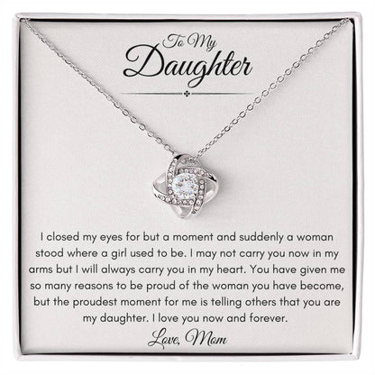 To My Bonus Daughter Love Mom | Love Knot Necklace Gift | The Perfect Present to Say "I'm Proud To Call You My Daughter"