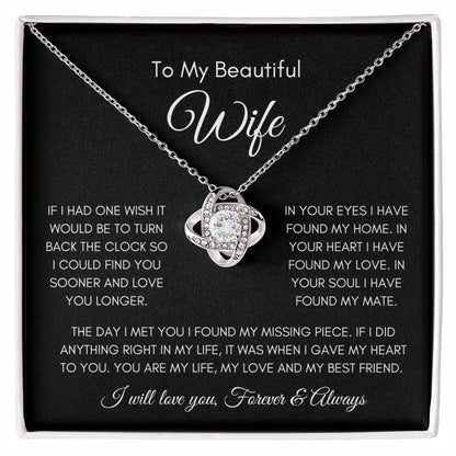 To My Beautiful Wife | Love Knot Necklace Gift | The Perfect Present to Say "You Are My Missing Piece"