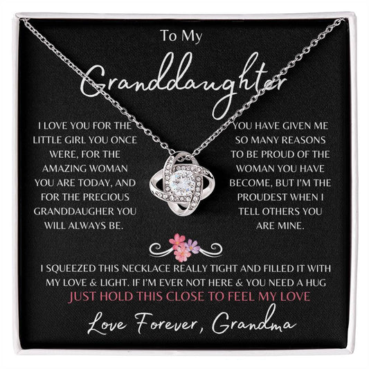 To My Granddaughter From Grandma | Love Knot Necklace Gift | Yellow or White Gold Finish | The Perfect Present to Say "You Are Precious to Me"