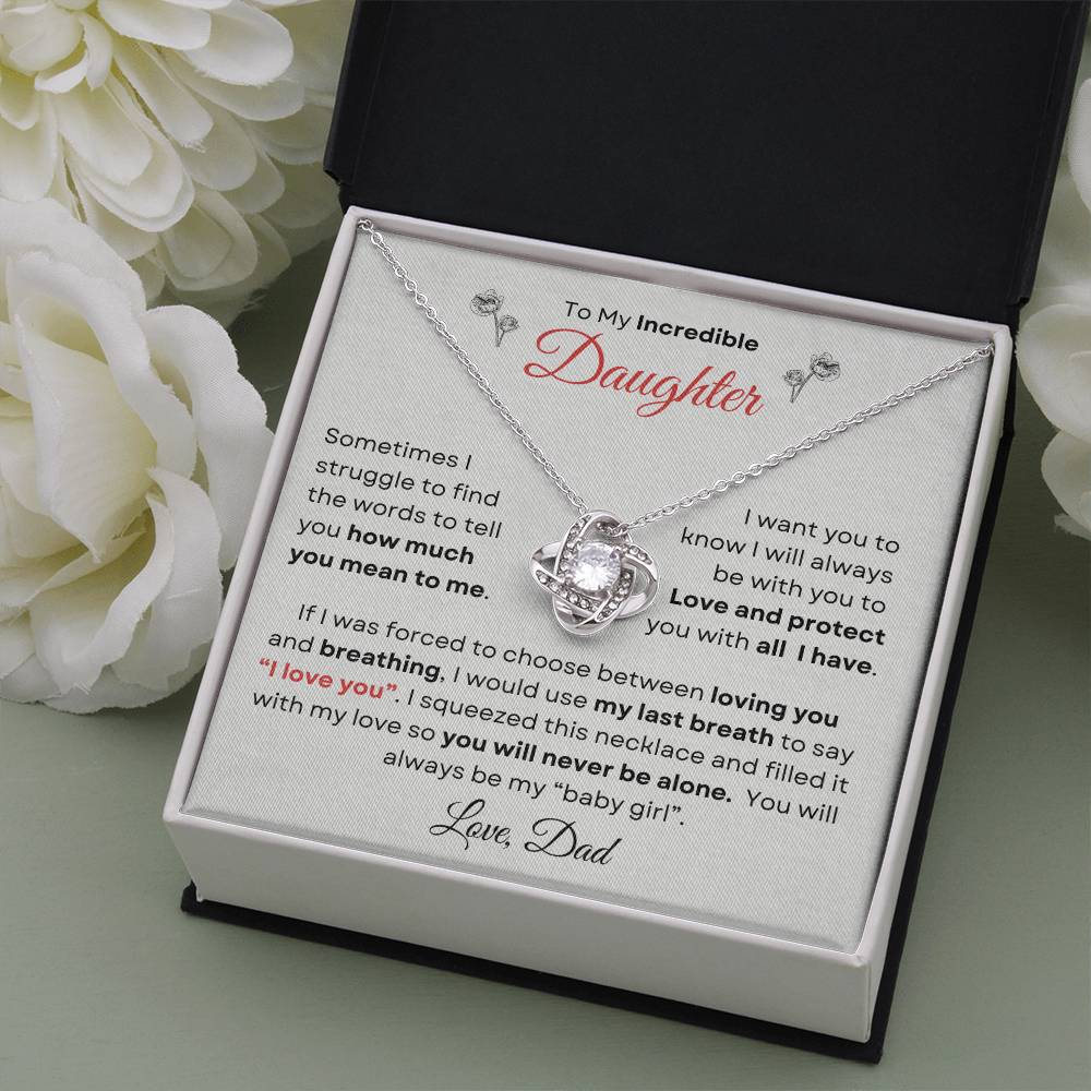 To My Incredible Daughter From Dad | Love Knot Necklace Gift | Yellow or White Gold Finish | The Perfect Present to Say "You Make Me So Proud!"