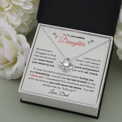To My Incredible Daughter From Dad | Love Knot Necklace Gift | Yellow or White Gold Finish | The Perfect Present to Say "You Make Me So Proud!"