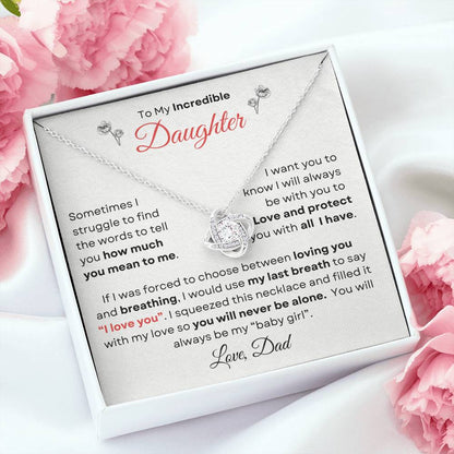 To My Incredible Daughter From Dad | Love Knot Necklace Gift | Yellow or White Gold Finish | The Perfect Present to Say "You Make Me So Proud!"