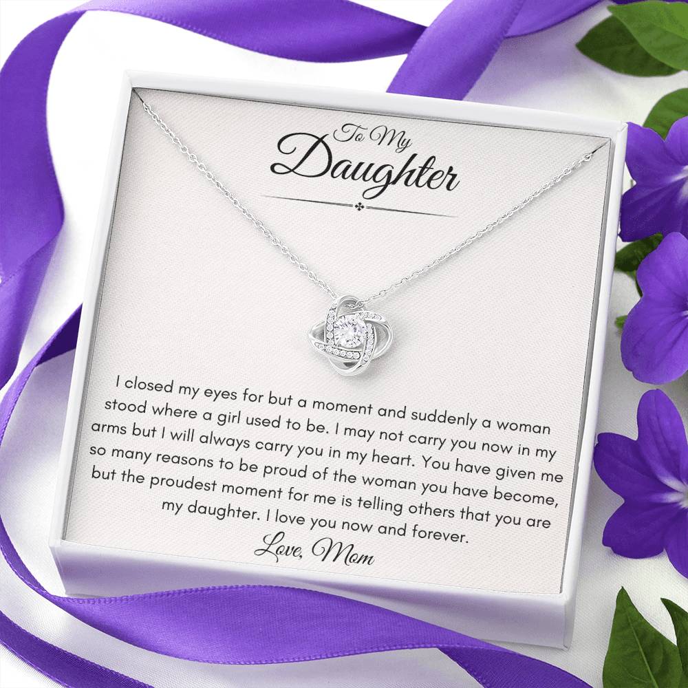 To My Bonus Daughter Love Mom | Love Knot Necklace Gift | The Perfect Present to Say "I'm Proud To Call You My Daughter"
