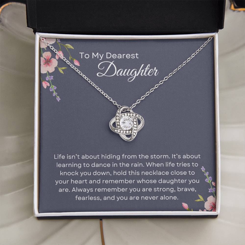 To My Daughter | Love Knot Necklace Gift | The Perfect Present With Special Message: "Dance in the Rain"