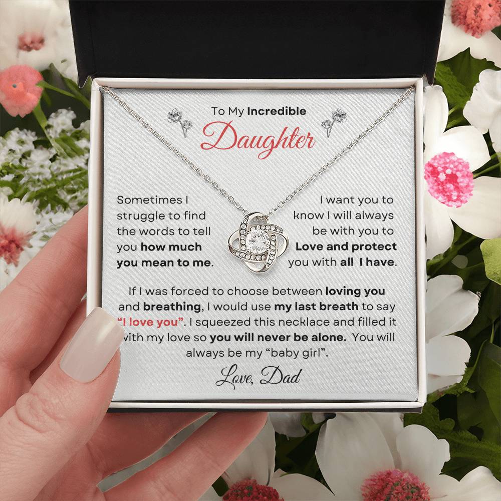 To My Incredible Daughter From Dad | Love Knot Necklace Gift | Yellow or White Gold Finish | The Perfect Present to Say "You Make Me So Proud!"