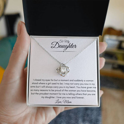 To My Bonus Daughter Love Mom | Love Knot Necklace Gift | The Perfect Present to Say "I'm Proud To Call You My Daughter"