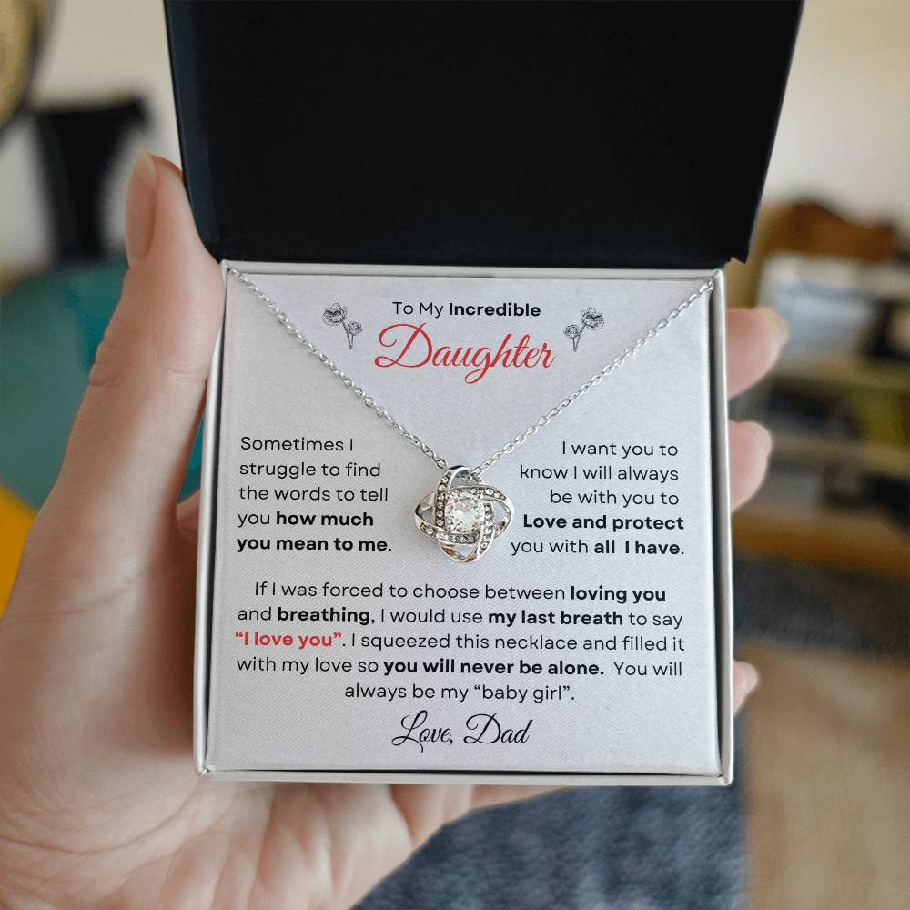 To My Incredible Daughter From Dad | Love Knot Necklace Gift | Yellow or White Gold Finish | The Perfect Present to Say "You Make Me So Proud!"