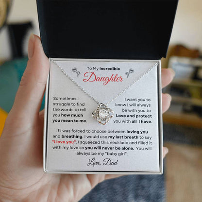 To My Incredible Daughter From Dad | Love Knot Necklace Gift | Yellow or White Gold Finish | The Perfect Present to Say "You Make Me So Proud!"