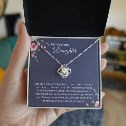 To My Daughter | Love Knot Necklace Gift | The Perfect Present With Special Message: "Dance in the Rain"