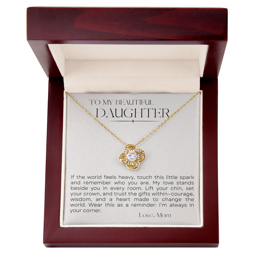 To My Daughter Love Knot Necklace — “Little Spark” Message Card | Gift from Mom